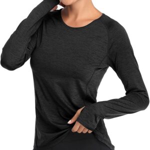 VUTRU Women's Long Sleeves Workout T Shirt Breathable Sports Running Yoga Tops Thumb Holes Heather Grey