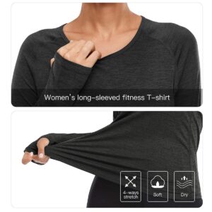 VUTRU Women's Long Sleeves Workout T Shirt Breathable Sports Running Yoga Tops Thumb Holes Heather Grey