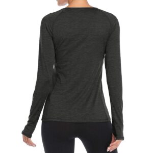 VUTRU Women's Long Sleeves Workout T Shirt Breathable Sports Running Yoga Tops Thumb Holes Heather Grey