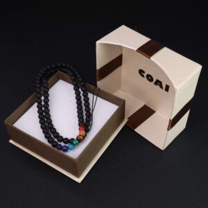 COAI 7 Chakra Matte Onyx Stone Beaded Mala Necklace