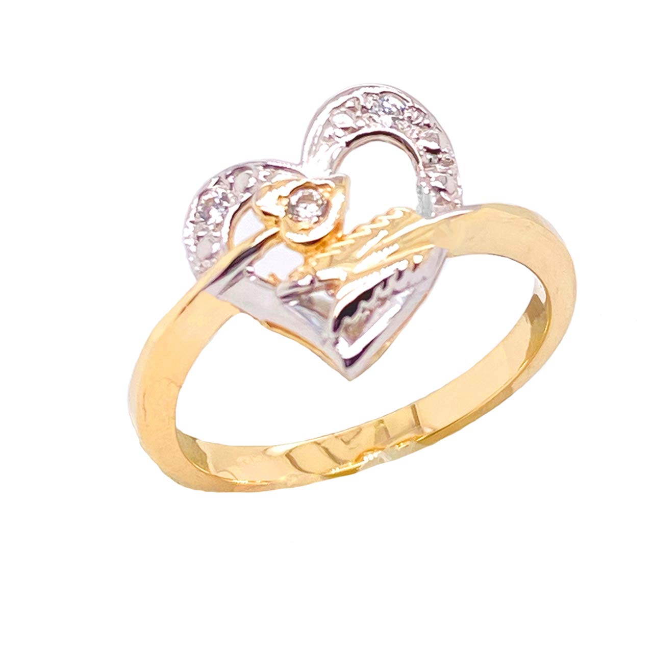 Certified 10k Two-Tone Yellow Gold Diamond Crossed Heart Promise Ring (Size 7)