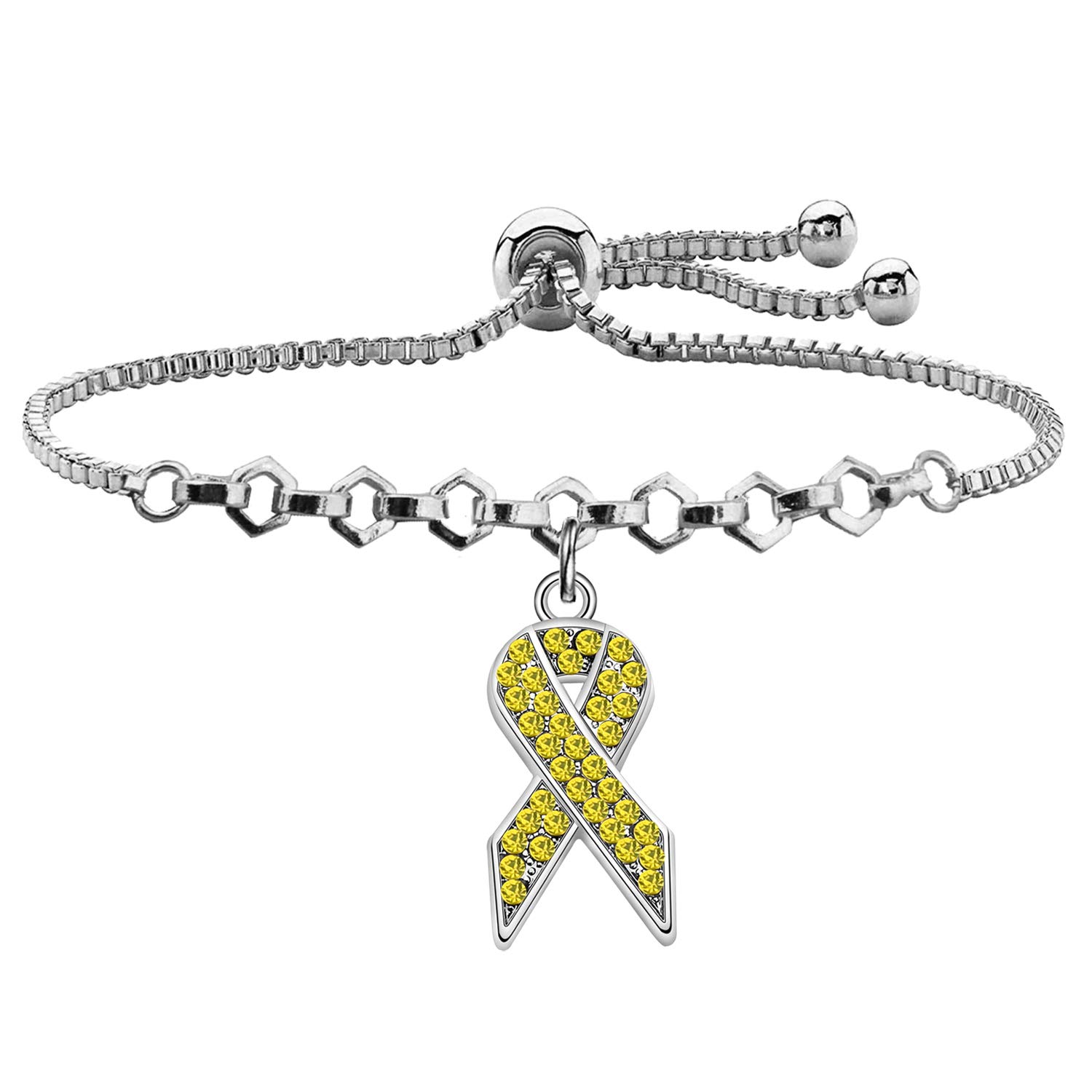 POTIY Yellow Awareness Ribbon Charm Bracelet Bone Cancer Awareness Jewelry Gift for Endometriosis Bladder Cancer (Bracelet)