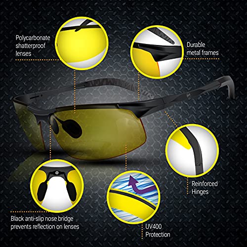 BLUPOND Yellow Glasses for Men/Women - Anti Fog Semi-Polarized Shooting Safety Glasses for Ultimate Eye Protection (black)