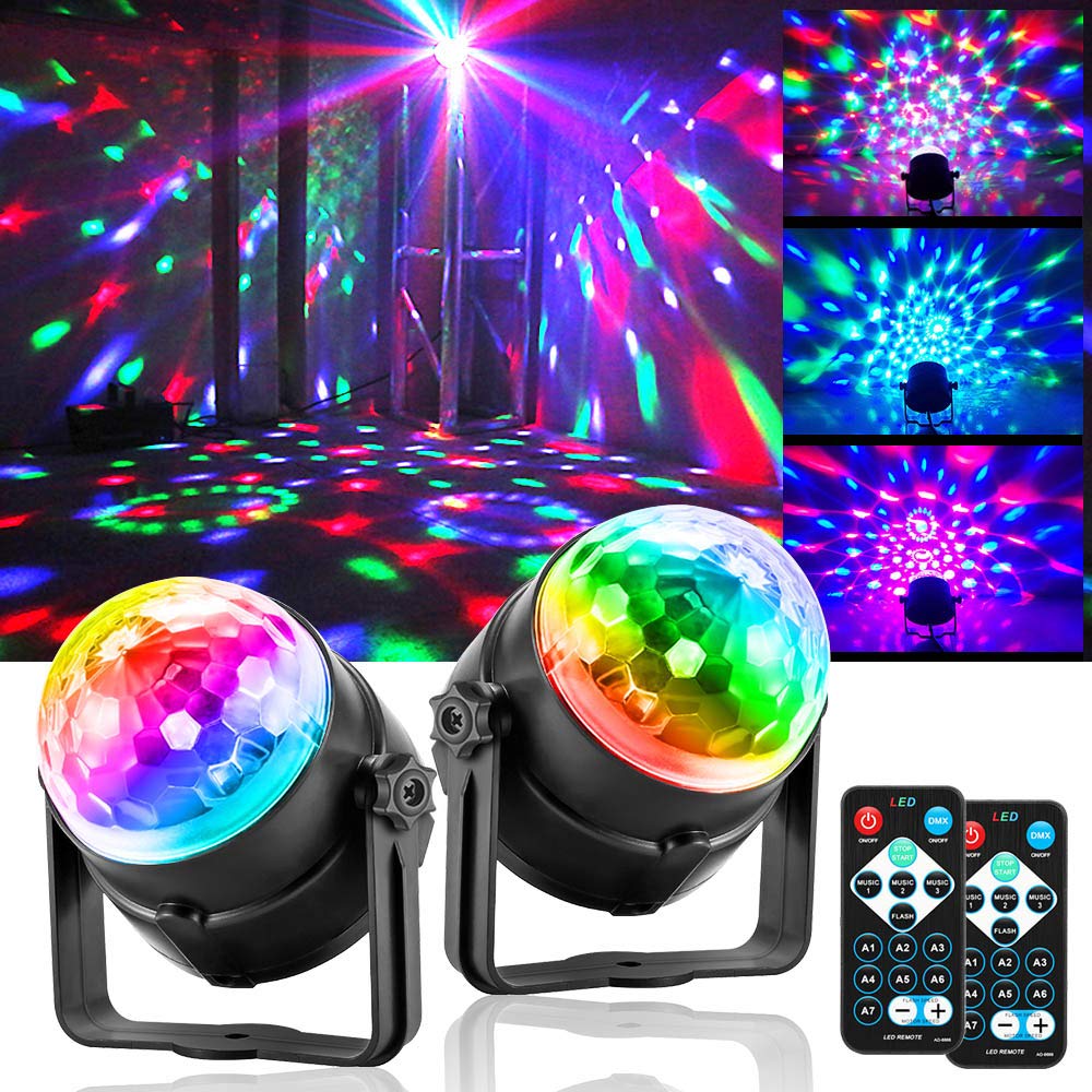 Disco Lights Party Lights QinGerS Dj Stage Light 7 Colors Sound Activated for Christmas KTV Club Lights Romantic Decoration 2pcs