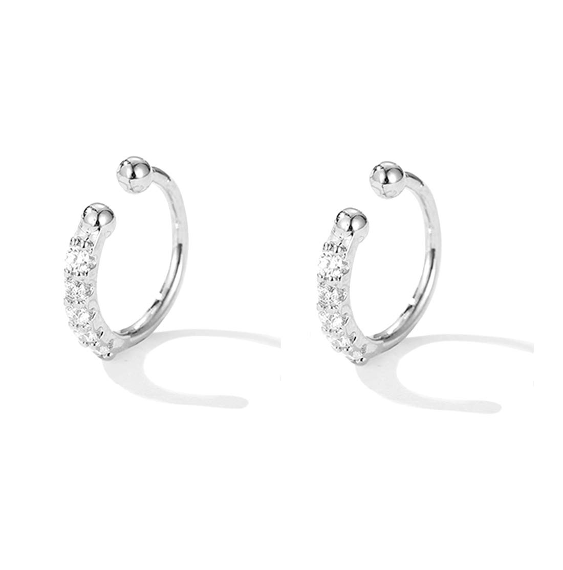 SLUYNZ Sterling Silver CZ Ear Cuff Clip On Earrings for Women Teens No Piercing Cartilage Earrings (A-Silver)