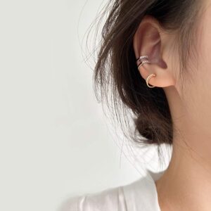 SLUYNZ Sterling Silver CZ Ear Cuff Clip On Earrings for Women Teens No Piercing Cartilage Earrings (A-Silver)