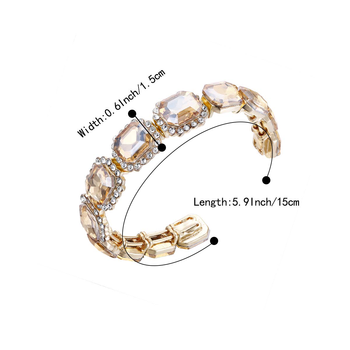 BriLove Wedding Bridal Bangle Bracelet for Women Multi Emerald Cut Crystal Open Stretch Bracelet Champagne Gold-Tone