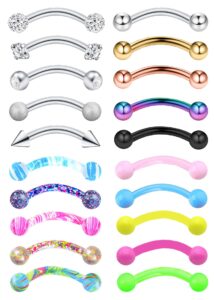 evelical 20pcs 16g eyebrow piercing rook curved barbell kit eyebrow tragus lip rings for women men 8mm