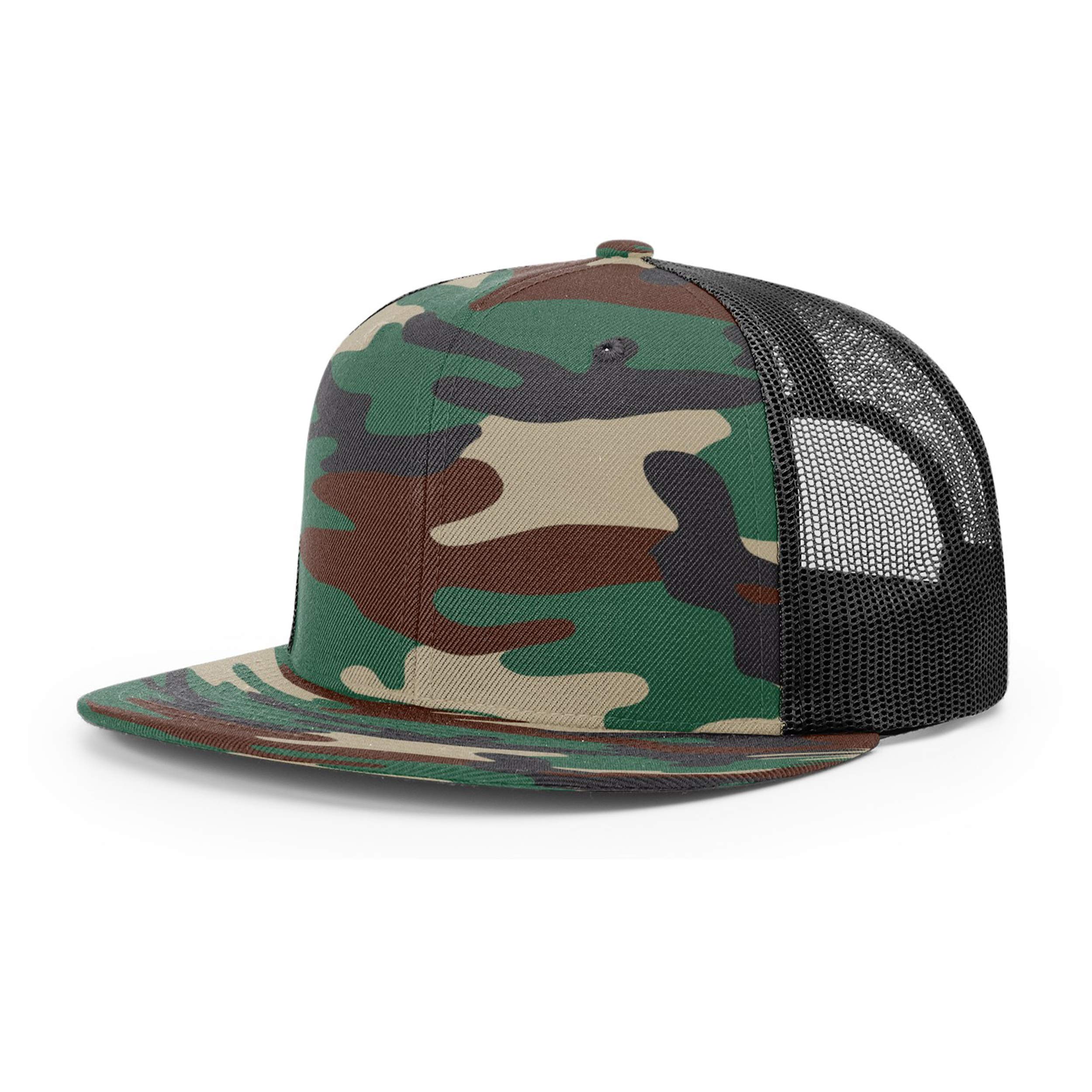 Richardson Unisex 511 Flatbill Trucker Adjustable Snapback Baseball Cap, Split Green Camo/Black, One Size Fits Most