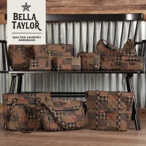 Bella Taylor Hipster Crossbody Purse for Women | Medium Size Shoulder Bag with Adjustable Strap | Quilted Cotton Ironstone Black and Brown Patchwork