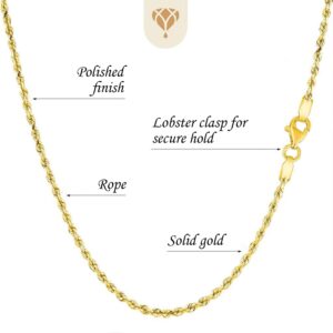 The Diamond Deal 14k REAL Yellow Gold 2.5mm Shiny Hollow Rope Chain Necklace for Pendants and Charms with Lobster-Claw Clasp (20" And yellow-gold)