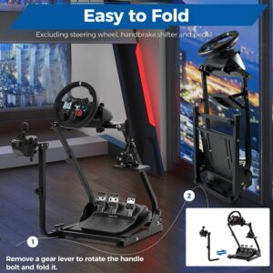 Hottoby Racing Steering Wheel Stand Foldable & Dual Shift Levers Fit for Logitech/Thrustmaster G25 G27 G29 G920 G923 T150 T248 T300 Multi-level Easy Storage & Install Cockpit,No Wheel & Pedals