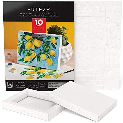 ARTEZA Watercolor Paper Foldable Canvas Pad, 100% Cotton Pulp, 5x6.6 Inches, 10 Sheets