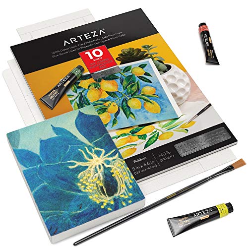 ARTEZA Watercolor Paper Foldable Canvas Pad, 100% Cotton Pulp, 5x6.6 Inches, 10 Sheets