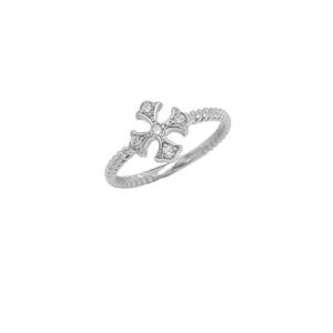 fine solid sterling silver dainty cz heraldic cross statement rope ring (size 7.25)