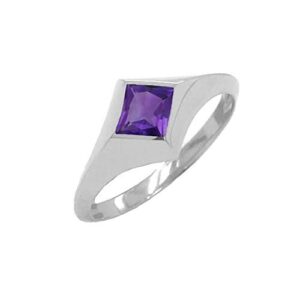 takar solid sterling silver solitaire princess-cut genuine amethyst ring (size 8)