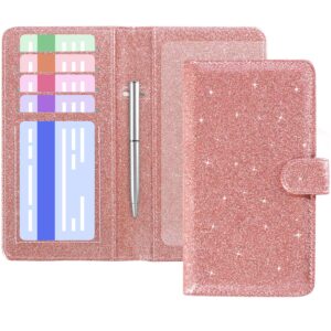 ACdream Checkbook Cover, Leather RFID Blocking Check Book Wallet, Protective Premium Business and Personal Duplicate Checks Holder, with Credit Card Slots for Women Men, Glitter Rose