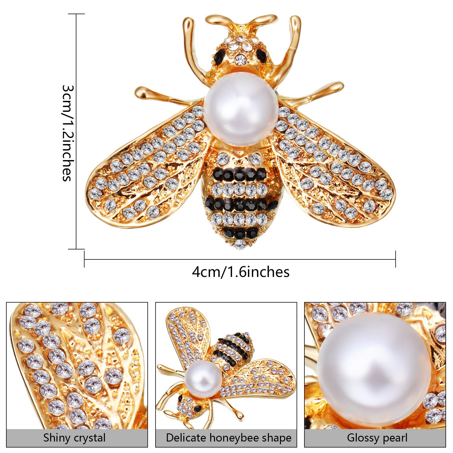 WILLBOND 4 Pieces Honey Bee Brooch Lapel Pins for Women Crystal Insect Themed Bee Brooches with Faux Pearl Fashion Gift for Birthday Dating Party Anniversary