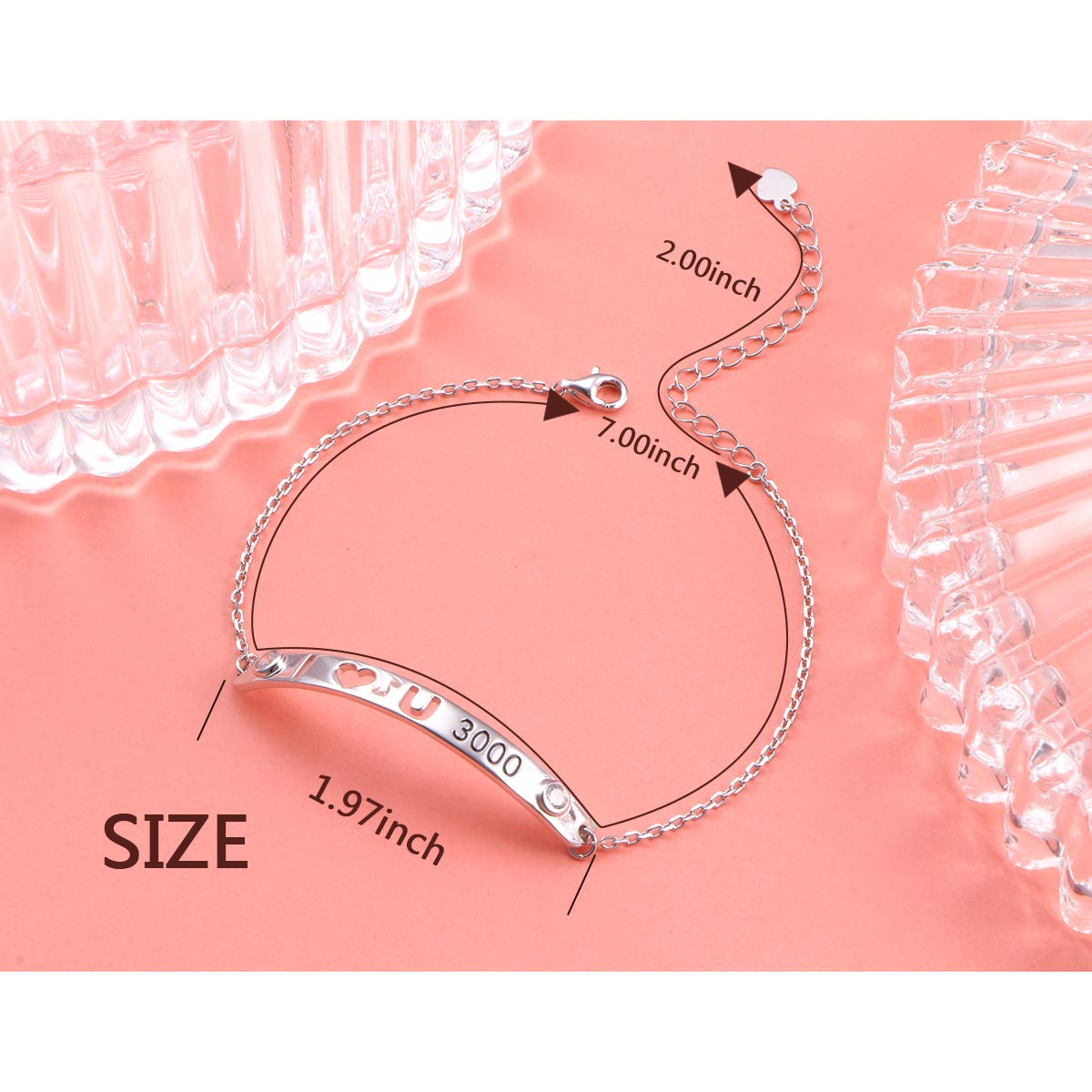 925 Sterling Silver Bracelets for Women Charm Inspirational Bracelets for Teen GirlsI I Love You 3000 Bracelet Iron Man Souvenir Marvel Movie Fans Family Love Cuff Bangle Bracelets