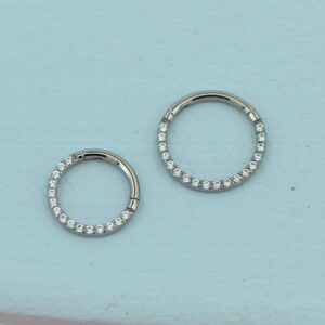 OUFER Titanium Daith Earring Hoop Solid G23 Cartilage Tragus Helix Rings 16G Titanium Septum Piercing Jewelry Hinged Segment Hoop With Clear CZ Paved