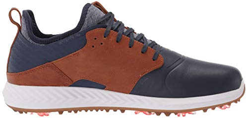 PUMA mens Ignite Pwradapt Caged Crafted Golf Shoe, Peacoat-leather Brown-puma Team Gold, 9.5 US