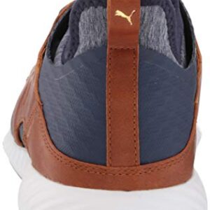 PUMA mens Ignite Pwradapt Caged Crafted Golf Shoe, Peacoat-leather Brown-puma Team Gold, 9.5 US