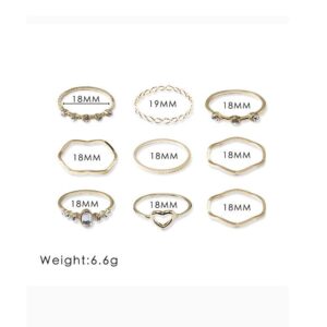 Sither 9 Pcs Women Rings Set Knuckle Rings Gold Bohemian Rings Vintage Gem Crystal Rings Joint Knot Ring Sets for Party Daily Fesvital Jewelry Gift