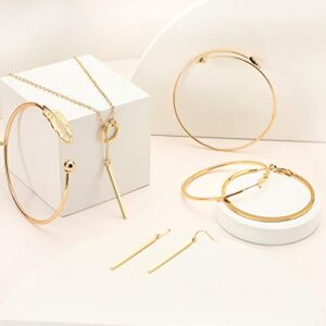 Hicarer Simple Bar Jewelry Set Vertical Bar Necklace Earrings Adjustable Cuff Bracelet for Women (Gold)