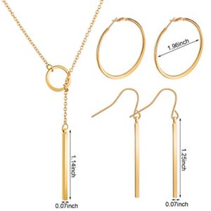 Hicarer Simple Bar Jewelry Set Vertical Bar Necklace Earrings Adjustable Cuff Bracelet for Women (Gold)