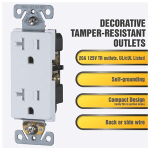 Faith [10-Pack] 20 Amp Tamper-Resistant Outlet | 20A 125V Decorator Receptacle | Commercial Grade Duplex Outlets | UL-Listed, 10-Pack, White