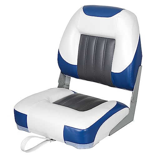 XGEAR Deluxe Low Back Boat Seat, Fold-Down Fishing Boat Seat (2 Seats) (White/Grey/Blue)