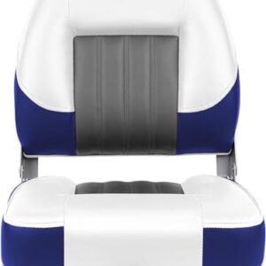 XGEAR Deluxe Low Back Boat Seat, Fold-Down Fishing Boat Seat (2 Seats) (White/Grey/Blue)