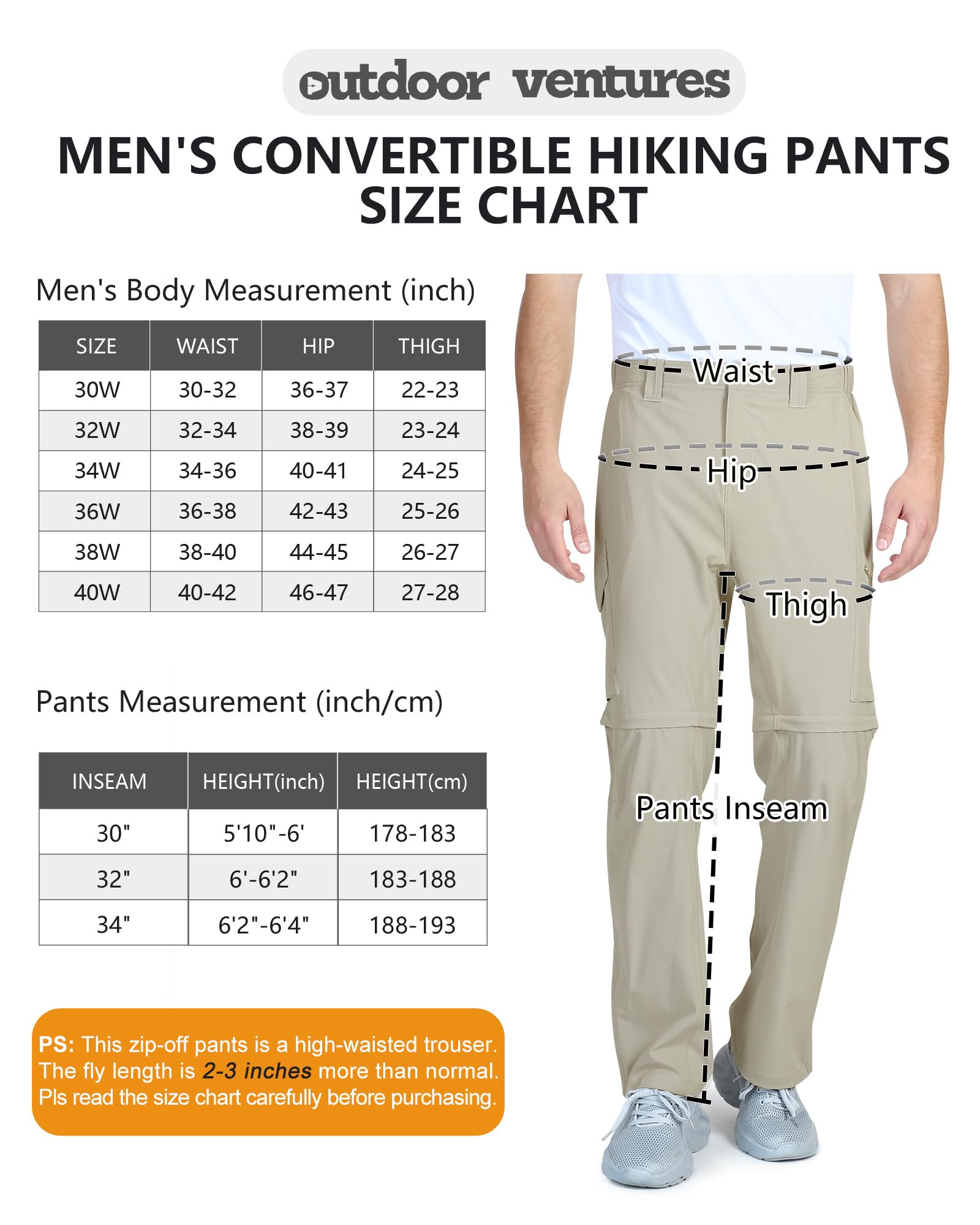 Outdoor Ventures Mens Hiking Pants Lightweight Quick Dry Convertible Pants, Stretch Zip-Off Cargo Pants for Travel Fishing Beige