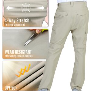 Outdoor Ventures Mens Hiking Pants Lightweight Quick Dry Convertible Pants, Stretch Zip-Off Cargo Pants for Travel Fishing Beige