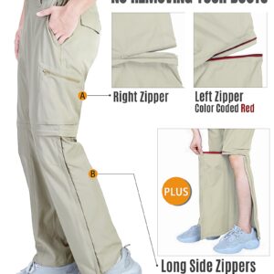 Outdoor Ventures Mens Hiking Pants Lightweight Quick Dry Convertible Pants, Stretch Zip-Off Cargo Pants for Travel Fishing Beige