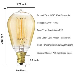 New orange heart Vintage Edison Light Bulbs, E12 Candelabra Light Bulbs, 40W Dimmable Incandescent Bulb, 110-130v, ST45 Squirrel Cage Filament Edison Bulb for Home Light Fixtures Decorative 6-Pack