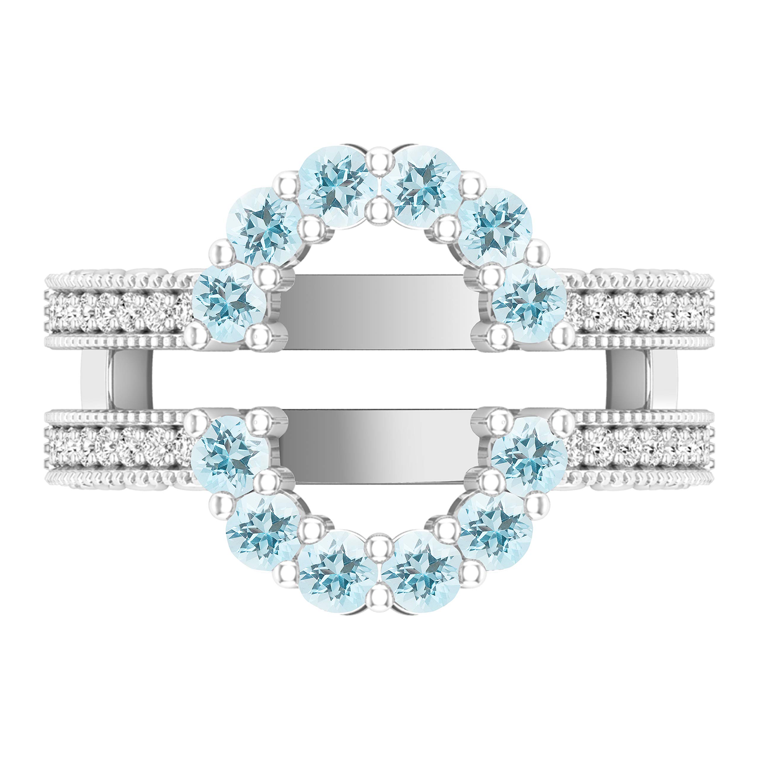 Dazzlingrock Collection Round Aquamarine & White Diamond Ladies Enhancer Guard Double Wedding Ring, Sterling Silver, Size 6.5