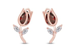 pear & marquise shape simulated garnet & white cubic zirconia stud earrings in 14k rose gold over sterling silver