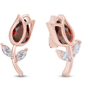 Pear & Marquise Shape Simulated Garnet & White Cubic Zirconia Stud Earrings In 14k Rose Gold Over Sterling Silver