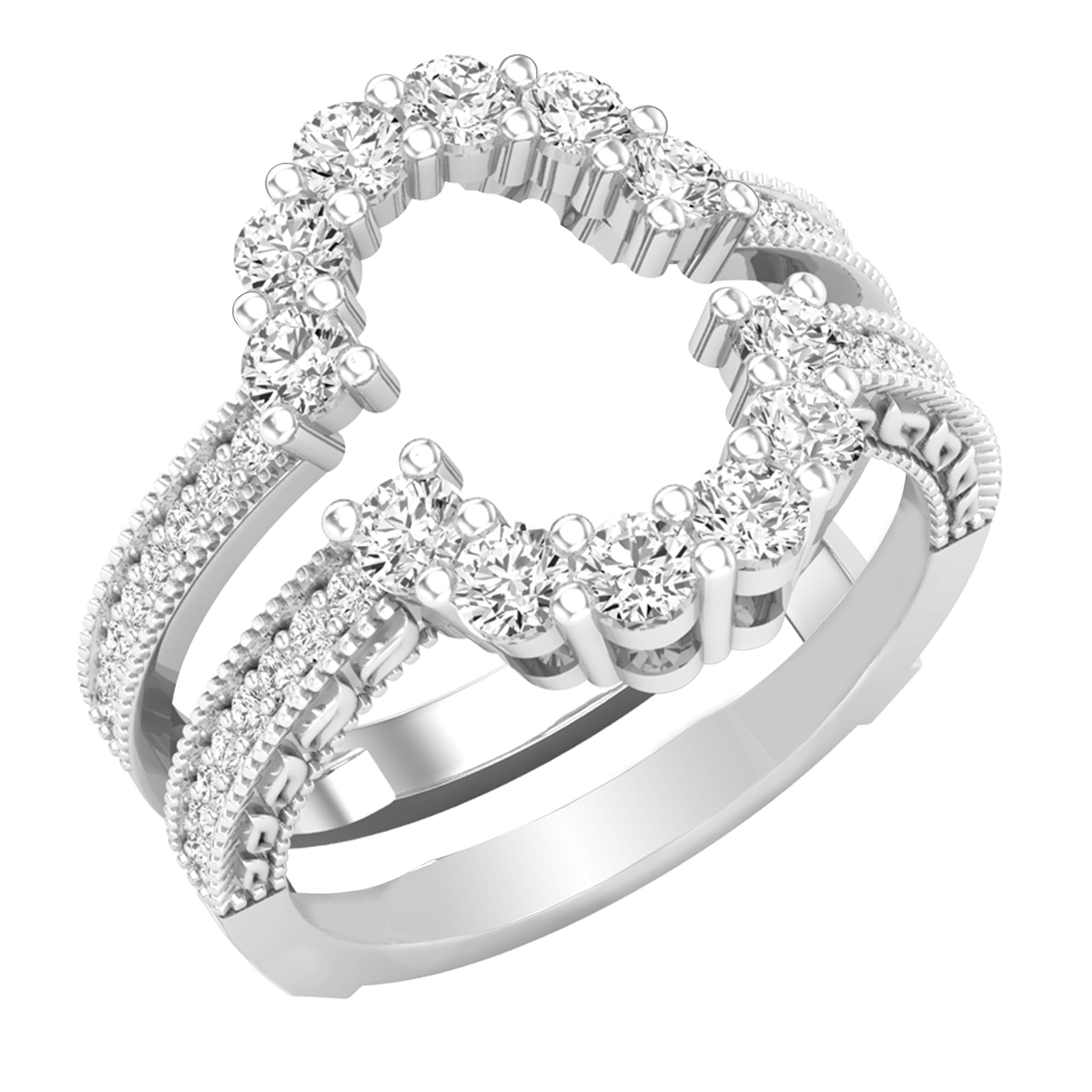 Dazzlingrock Collection 0.85 Carat (ctw) Round White Diamond Women Enhancer Guard Double Wedding Ring, Sterling Silver, Size 7