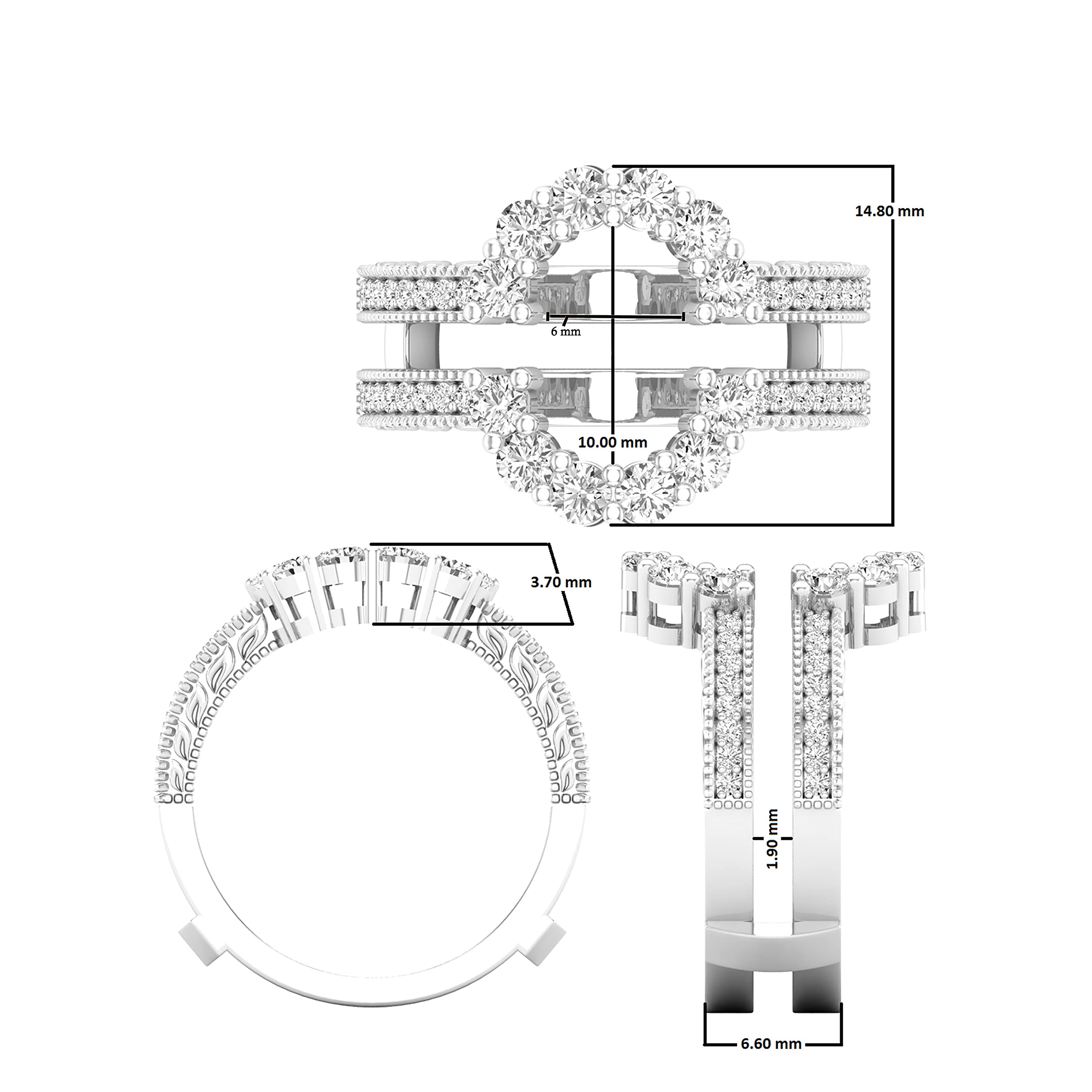 Dazzlingrock Collection 0.85 Carat (ctw) Round White Diamond Women Enhancer Guard Double Wedding Ring, Sterling Silver, Size 7