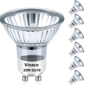 Vinaco GU10 Bulb 25W 120V, 6 Pack Long Lifespan MR16 GU10 Halogen Bulb, GU10 Dimmable Warm White 2800K for NP5 GU10 120V 25W Bulb Candle Warmer, GU10+C 120V 25W Bulb for Track Light Bulbs, Hood Bulbs