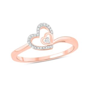 cali trove, diamond double heart promise ring for women, open heart ring with 1/20ct white diamonds women's engagement ring in yellow gold-plated, rose gold-plated or 925 sterling silver, double heart