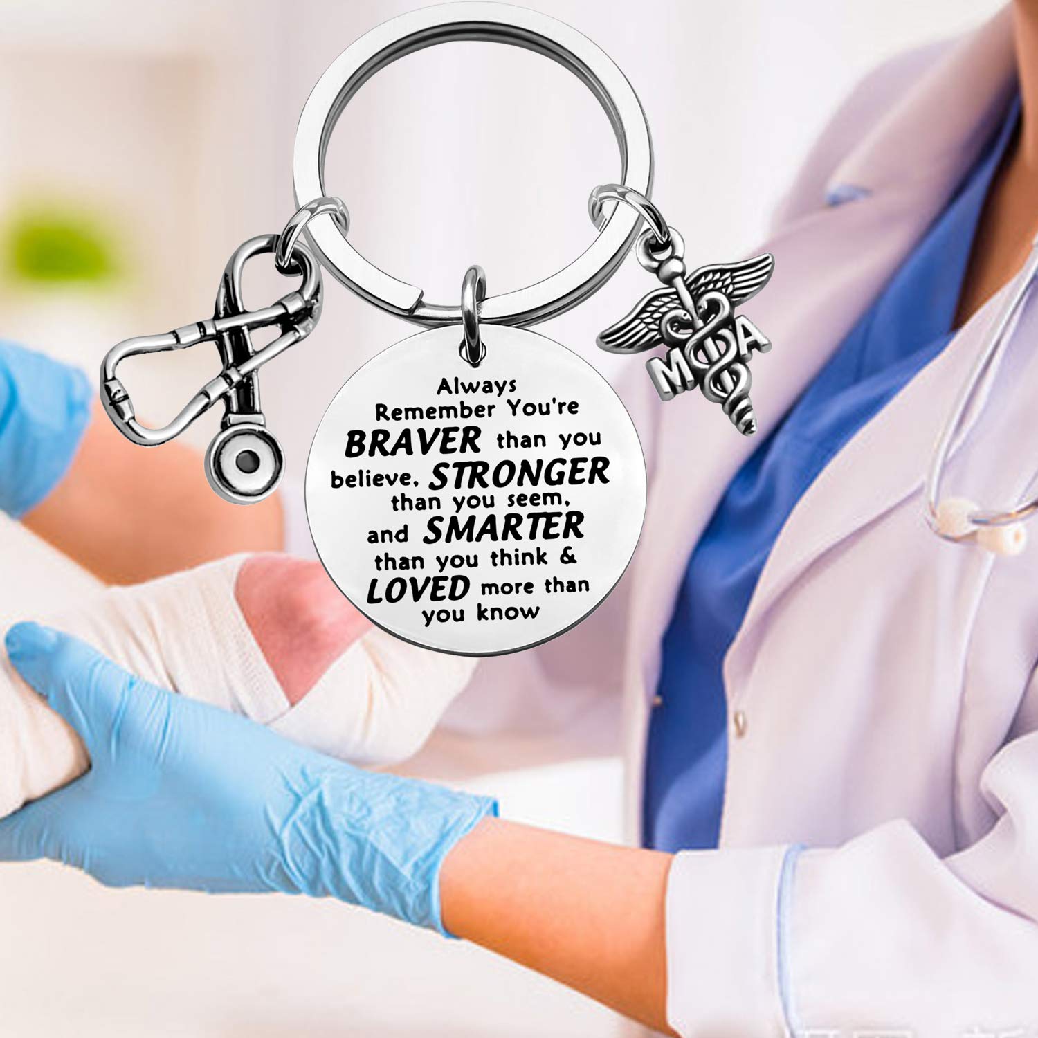 Medical Assistant keychains MA Gift Medical Assistant Graduation Gift Med School MA Inspiration Gifts You are Braver Stronger Smarter Than You Think (keychain)