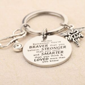 Medical Assistant keychains MA Gift Medical Assistant Graduation Gift Med School MA Inspiration Gifts You are Braver Stronger Smarter Than You Think (keychain)