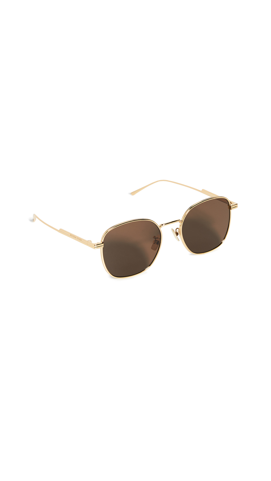 Bottega Veneta Metal Ribbon Round Sunglasses, Gold/Gold/Brown, One Size