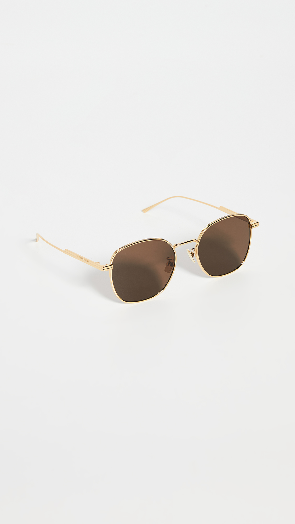 Bottega Veneta Metal Ribbon Round Sunglasses, Gold/Gold/Brown, One Size