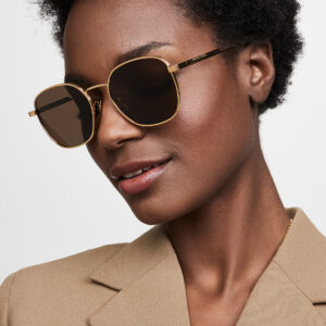 Bottega Veneta Metal Ribbon Round Sunglasses, Gold/Gold/Brown, One Size