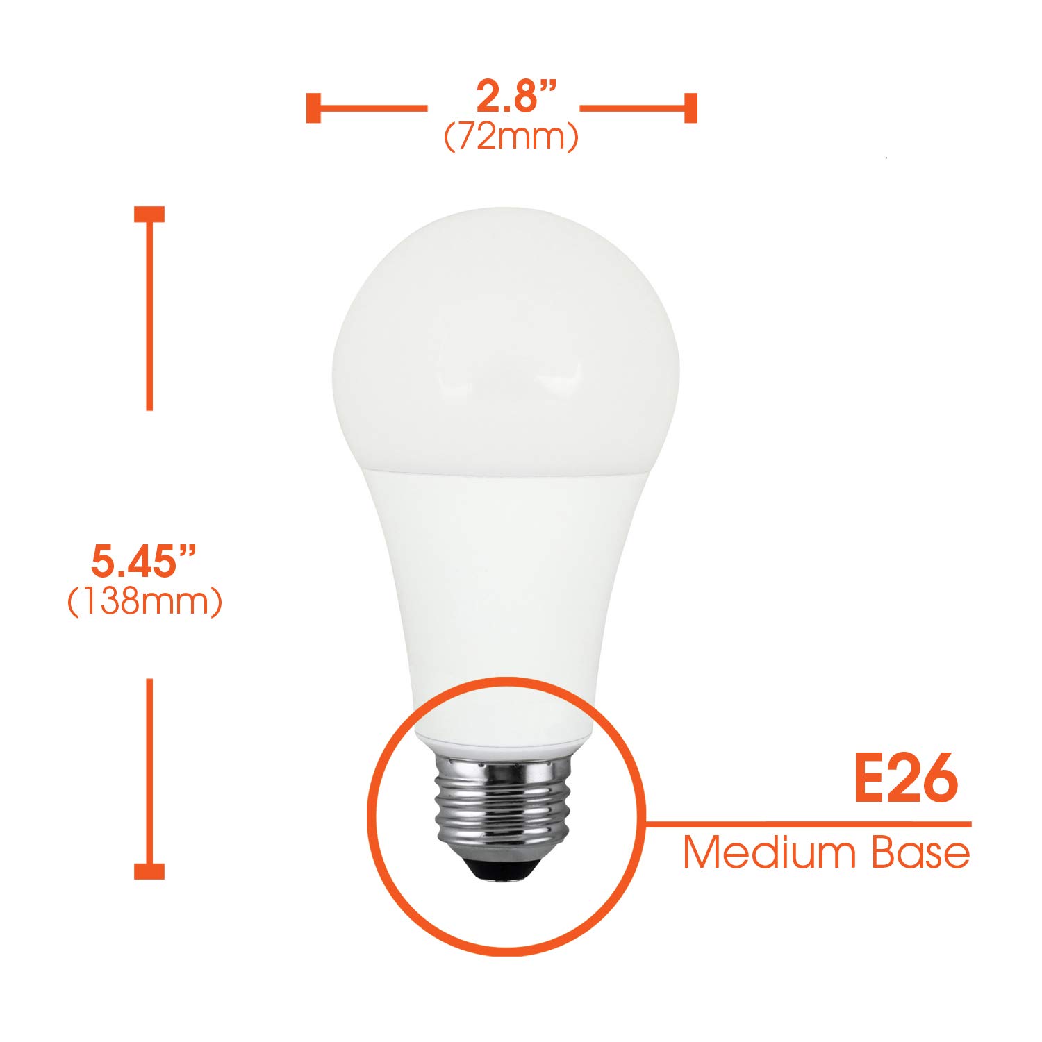 A21 LED High Lumen Light Bulb, 28W, (150W Equivalent), 2605 Lumens, 3000K Soft White, Dimmable, E26 Medium Base, 120V, Energy Star, (2 Pack)