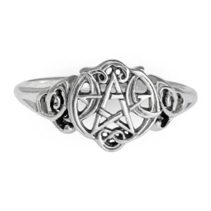 dryad design heart pentagram ring sterling silver - wiccan gift pagan moon phase pentacle ring for men or women (size 7.5)